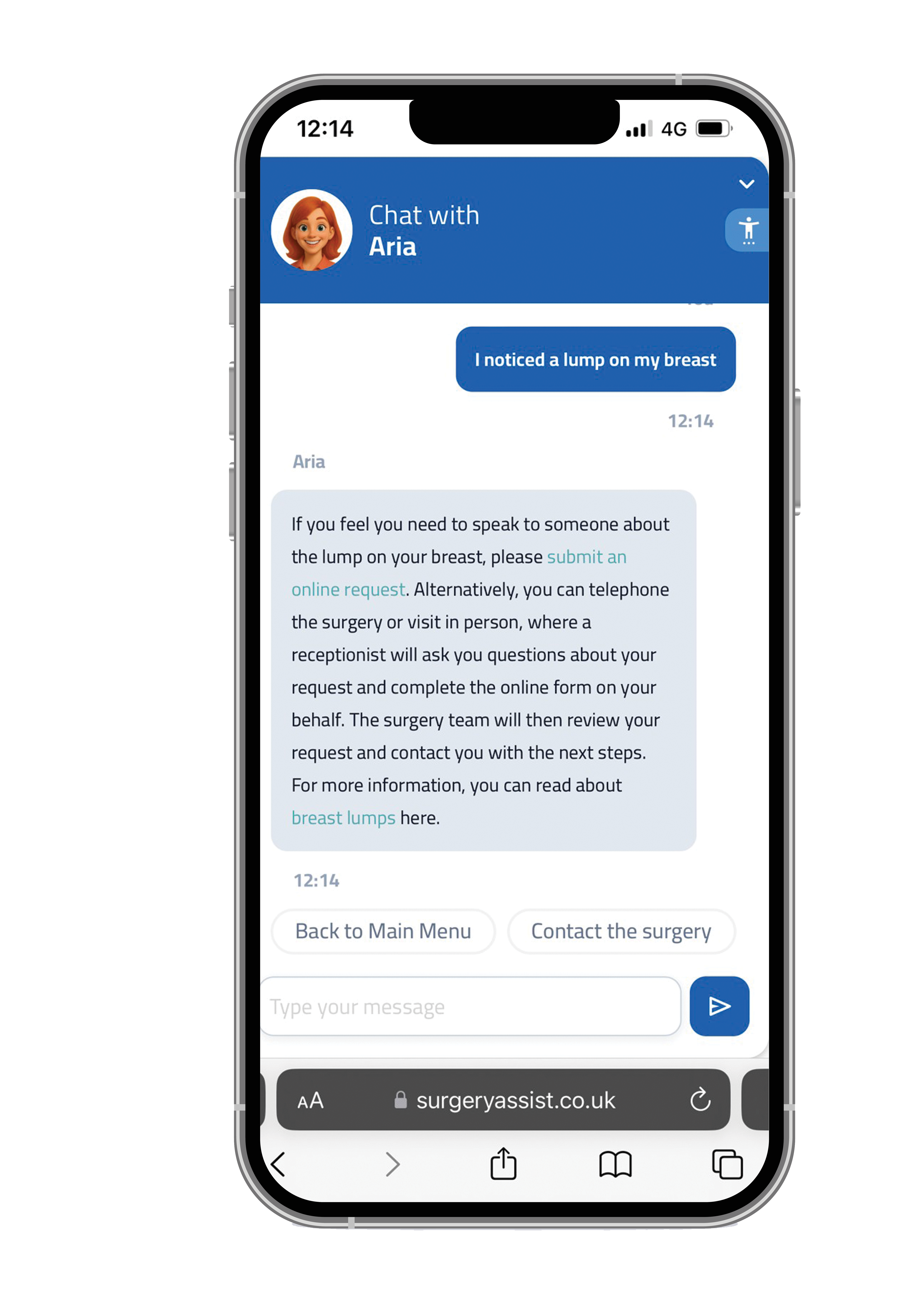 Online Consultation request via Surgery Assist