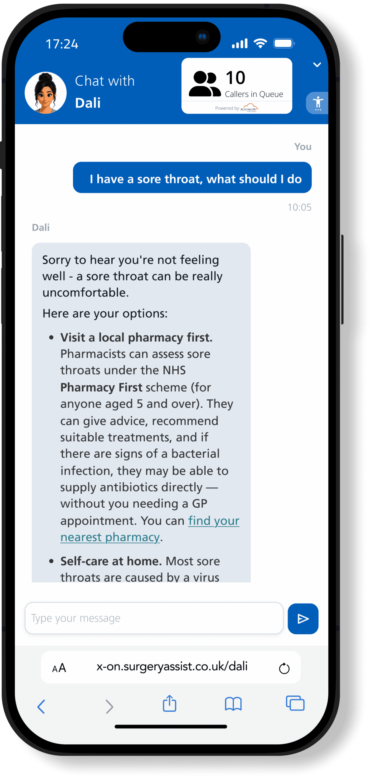 Surgery Assist Lite 'i have a sore throat' conversation with Dali